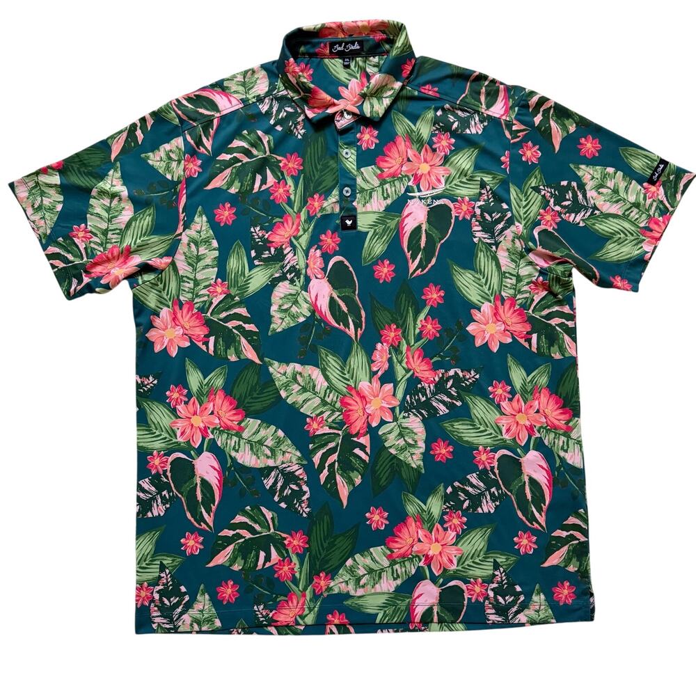 Bad Birdie Golf Polo Shirt Men 2XL Hawaiian Floral Tropical Makena Club Maui